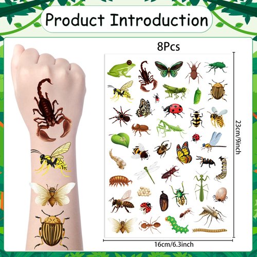 Yoyuspy Bug Temporary Tattoos Bulk - 200+ Bug Insect Tattoos Stickers Kids Bug Birthday Party Decorations Favors Supplies Spiders Bee Butterfly Bug Insect Fake Tattoos Classroom School Prizes Rewards
