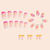 Square French Tip Press on Nails Short Fake Nails Nude Pink with Flower False Nails Design Summer acrylic Glue on Nails Pink Artificial Nails on Nails for Women Girls DIY Decoration 24pcs