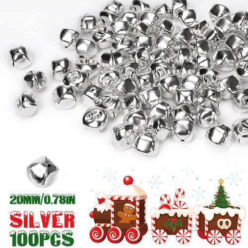 Augshy 100 Pieces Jingle Bells 4/5Inch Craft Bell Bulk for Christmas Home and Pet Decorations Xmas Decor Party Favors Supplies (Silver)