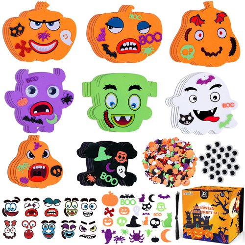 Max Fun Halloween Foam Stickers Set Halloween Crafts for Kids Bulk DIY Pumpkin Ghost Skull 204PCS Halloween Decorations Party Favors Supplies
