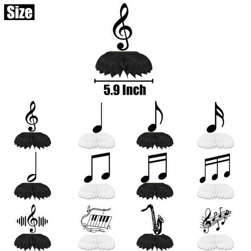 12PCS Piano Notes Honeycomb Centerpieces Music Party Decorations Notes Silhouette Retro Table Music Silhouette Party Favors Birthday Baby Shower Party Supplies