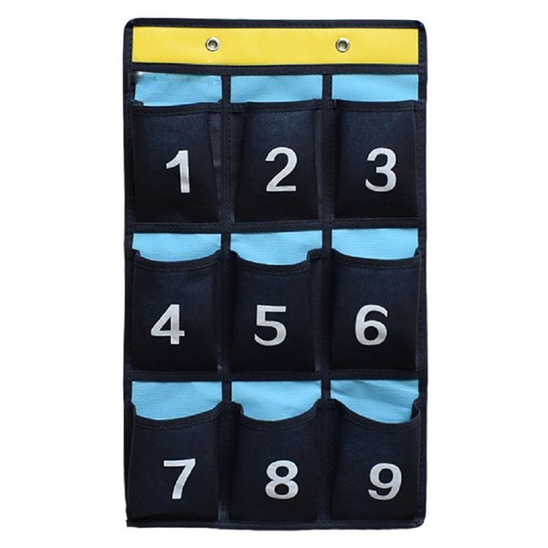 ANIZER Numbered Pocket Chart Over Door Hanging Classroom Organizer for Cell Phones Calculators Holders Blue (30 Pockets)