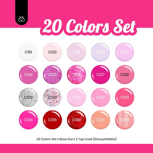 beetles Pink Gel Polish Set 20 Colors Hot Pink Alluring Sweetie Collection Nude Purple Glitter Red Uv Gel Manicure Kit with Base Glossy and Matte Top Coat Gifts for Mom