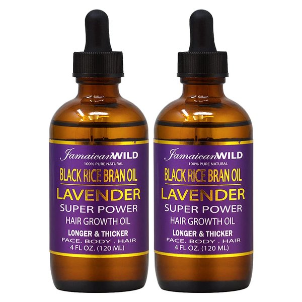 Jamaican Wild Black Rice Bran Oil Lavender Super Power Hair Growth Oil 4oz (Pack of 2)