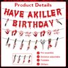 Gameza Have a Killer Birthday Banners - 4PCS No-DIY Murder Mystery Party Decorations Bloody Halloween Birthday Decoration Supplies Horror Spooky Birthday Banner Fake Knife Banners for Bday