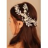 BERYUAN Bridal White Flower Gold Leaves Pearls Crystal Rhinestone Hair Comb Teardrop Crystal Rhinestone Hair piece Sliding Side Headpieces Wedding Hair Accessories for Women and Girls (gold)