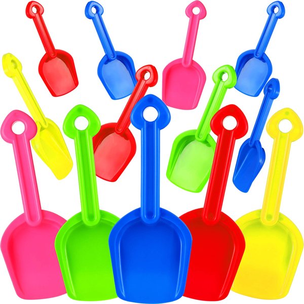 Gejoy 12 Pcs Sand Shovels for Kids Plastic Beach Shovels Bulk 7.7'' Colorful Toy Scoop Set Summer Beach Toys, Random Colors