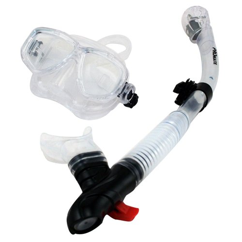 Promate Snorkeling Scuba Dive Dry Snorkel Mask (7590) Gear Set, Clear