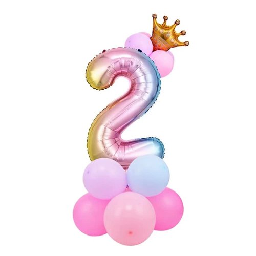 32 inch Aluminum Foil Rainbow Gradient Number 2 Crown Balloon, Giant Aluminum Foil Number 2 Balloon, Birthday Balloon, 2nd Children's Birthday Party Baby Shower Decoration Supplies (Rainbow gradient 2)