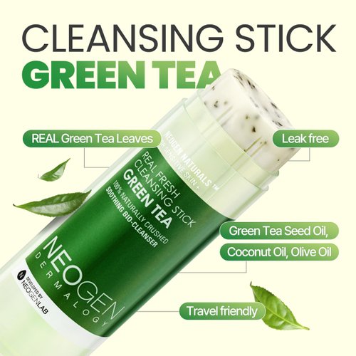 [K-Beauty] NEOGEN DERMALOGY Makeup Remover Cleansing Stick with Green Tea Extract and Leaves - Hydrating Travel Size Essential (Real Fresh Cleansing Stick Green Tea)