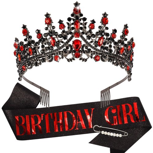 TOBATOBA Birthday Sash Birthday Crowns for Women Girls, Birthday Girl Sash and Tiara Set, Red Black Birthday Crown and Sash for Women, Princess Birthday Decorations Birthday Gifts for Girls
