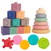Springflower 3 in 1 Montessori Toys for Babies 0-3-6-12 Months, Soft Baby Teething Toys, Stacking Building Blocks for Infants, Sensory Developmental Education Toys for Toddler Baby 12-18 Months,23 PCS