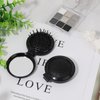 Travel Folding Hair Brush, 2 Pack Round Mini Brush with Mirror, Compact Massage Comb, Portable Styling Tools for Women (Black)