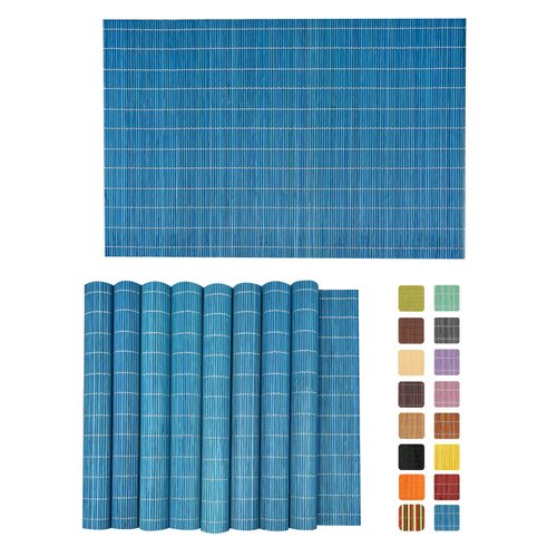 ANDSTAR Set of 8 Pcs Bamboo Placemats Natural Anti-Slip Bamboo Placemats Washable Heat-Resistant Table Mats for Dining Room and Kitchen（Blue）