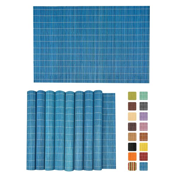 ANDSTAR Set of 8 Pcs Bamboo Placemats Natural Anti-Slip Bamboo Placemats Washable Heat-Resistant Table Mats for Dining Room and Kitchen（Blue）