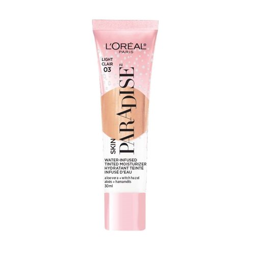 L'Oreal Paris Skin Paradise Water-infused Tinted Moisturizer with Broad Spectrum SPF 19 sunscreen lightweight, natural coverage up to 24h hydration for a fresh, glowing complexion, Light 03, 1 fl oz