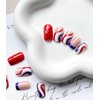 4th of July Press on Nails Extra Short Square French Tip Fake Nails Full Cover False Nails with Red Blue Line Designs Glossy Acrylic Nails Artificial Nails for Women Girls 24 Pcs