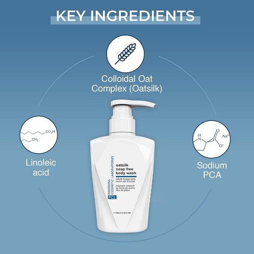 FIXDERMA COSMETIC LABORATORIES FCL Oatsilk Soap Free Body Wash with 2.5% Shea Butter for Non Irritation Dryness, Roughness & Itchiness | Body Wash For Psoriasis & Keratosis Pilaris - 13.52 Fl Oz