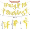 Ushinemi Pre-Strung Fairy First Birthday Decorations, NO DIY Gold Glitter Fairy Birthday Party Banner 1st Fairy Theme Party Supplies