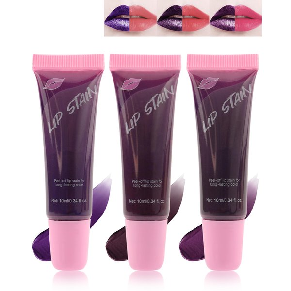 Peel Off Lip Tint Stain Set-3pcs Velvet Matte Tattoo Lipstick, Long Lasting Waterproof Smudge Proof Nonstick Highly Pigmented Tinted Lip Gloss, Lip Makeup for Women Gift-Hot Pink+Light Pink+Cool Rose