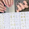 9 Sheets Moon Star Nail Stickers 3D Self-Adhesive Gold Silver Nail Art Stickers Sun Star Moon Nail Decals Shiny Star Stickers for Nail Art Decorations Star Nail Charms for DIY Acrylic Nail Supplies