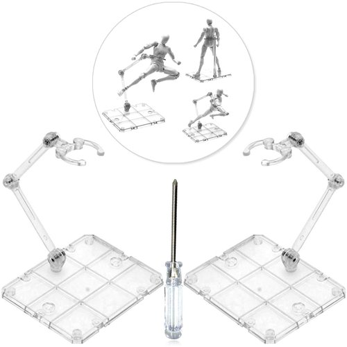 XISTEST Action Figure Stand, 2PCS Assembly Action Figure Display Holder Base Doll Model Support Stand Compatible with HG RG SD SHF Gundam 1/144 Toy (Transparent)