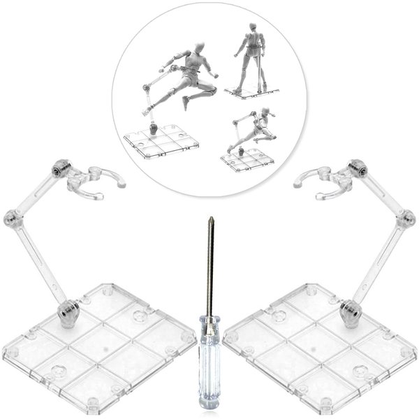 XISTEST Action Figure Stand, 2PCS Assembly Action Figure Display Holder Base Doll Model Support Stand Compatible with HG RG SD SHF Gundam 1/144 Toy (Transparent)