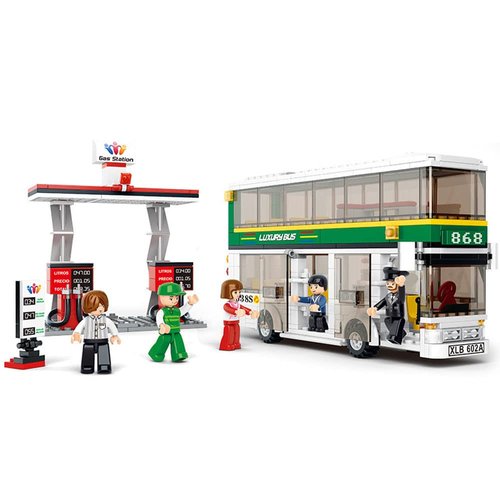 ENHANA Double Decker Bus Building Block Set,Gas Station Children's Toys,Best Learning Roleplay STEM Bricks Play Toys Gift for Boys Girls Aged 6-12,409PCS