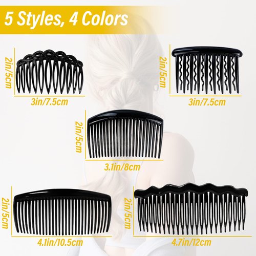 30 PCS Hair Side Combs, KUAOOAUK Plastic French Hair Comb, Lightweight Twist Comb Set for Women, Hair Comb Clips for Girls Hair Accessories (4 Colors, 11/17/23/24/29 Teeth)