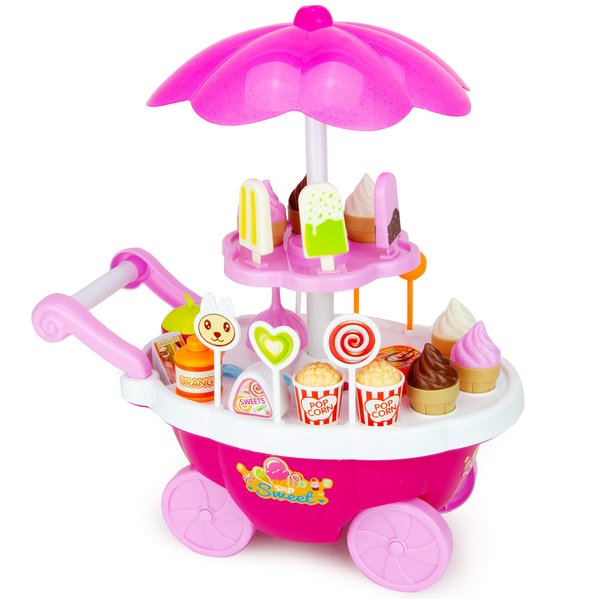 Boley Ice Cream Cart Toy Set - 31-Pc Interactive Pretend Play Food Station with Light & Music, Safe Kids Playset, Ideal for Children 3+