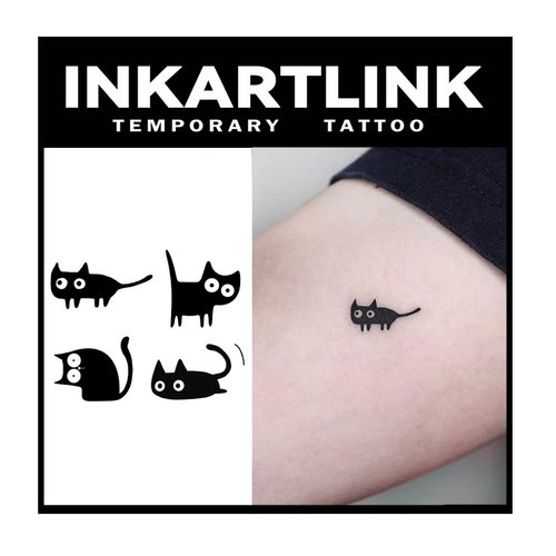 INKARTLINK 2 Sheets Medium Semi Permanent Tattoos, realistic cat tattoos, temporary tattoos, adult art designs, waterproof, no adhesive, no reflective, lasts 1-2 weeks (Four Black Cats 1)