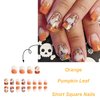 Sutaozhi Fall Press on Nails Short Square Fake Nails Glitter Pumpkins Glue on Nails Thanksgiving False Nails Autumn Leaves Acrylic Nails Glitter Design French Tip Press ons Artificial Nails Kit 24Pcs