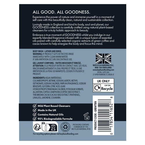 Baylis & Harding Liquid Body Wash Soap, Goodness, Tonka Bean & Neroli, 16.9oz/500ml