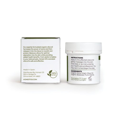 Honest O3 Olive Oil | Topical Ozone Oil Infused Skin Care | Ozonated Oil to Nourish, Protect & Cleanses | For People & Pets | 3.38 Fluid Ounces