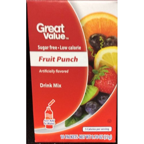 Great Value Sugar Free, Low Calorie Fruit Punch Drink Mix (Pack of 6)