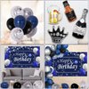 Blue Happy Birthday Decorations for Men Boys, 89PCS Blue Black Birthday Decorations Kit with Backdrop Banner Foil Balloons Fringe Curtains for 18th 21st 25th 30th 35th 40th 50th 60th Party Supplies