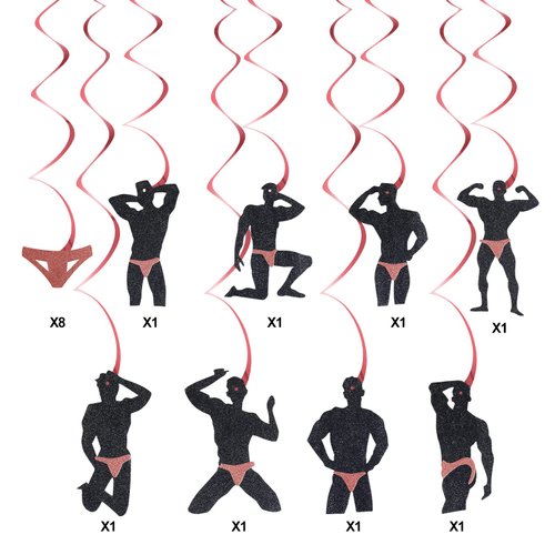 Bachelorette Party Decorations Supplies, Rose Gold Funny Male Hanging Swirls Party Supplies, Bachelorette Bridal Shower Hen Party Decor(16PCS)