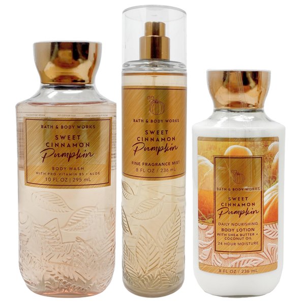 Sweet Cinnamon Pumpkin - Daily Trio Gift Set Full Size - Shower Gel, Fine Fragrance Mist and Super Smooth Body Lotion - (2019 Edition)
