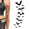 Tatodays Bat halloween temporary tattoos paper transfer sticker black flying vampire vampiress bats women men adults kids body art makeup cosplay festivals parties (Bats)