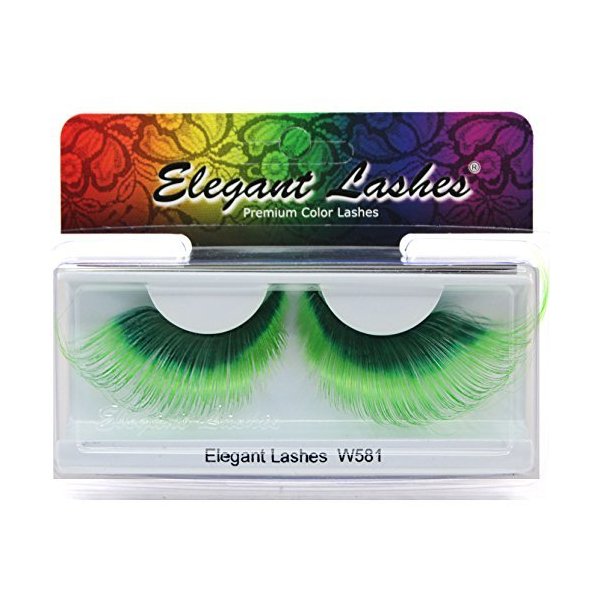 Elegant Lashes W581 "Shamrock" Premium Green Jumbo Color False Eyelashes (Pack of 6)