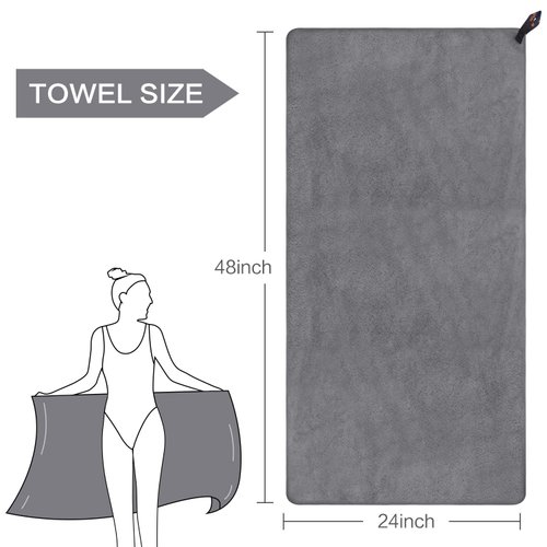 SUNLAND Microfiber Gym Bath Towel Ultra Soft Travel Camping Towel Super Absorbent Swimming Sport Towel with Carry Bag for Adults and Children 24inchX48inch Grey 2 Pack