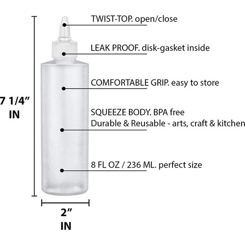 BRIGHTFROM Twist Top Applicator Bottles, Squeeze 8 OZ, Empty Hair Coloring Plastic Bottles, Refillable, Leak Proof - Open/Close Nozzle - Multi Purpose (Pack of 3)