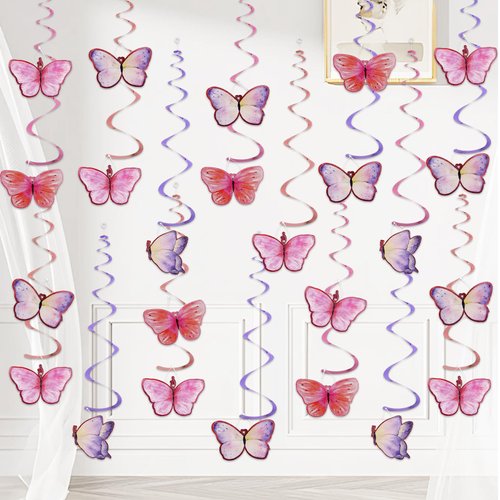 YEOCU 64pcs Hanging Swirls Party Decorations - Ceiling Foil Swirls Decorations Hanging Party Streamers for Birthday, Ceiling Hanging Decor Party Supplies for Women Girls Kids (Purple)