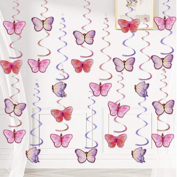 YEOCU 64pcs Hanging Swirls Party Decorations - Ceiling Foil Swirls Decorations Hanging Party Streamers for Birthday, Ceiling Hanging Decor Party Supplies for Women Girls Kids (Purple)