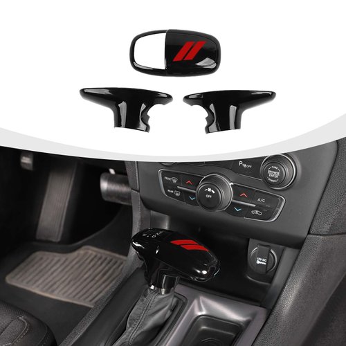 RAZPOY Gear Shift Knob Head Cover Trim Compatible with Dodge Challenger Charger 2015-2023 & Durango 2018-2023 (Black & Red)