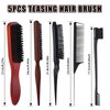 cobee 5 Pcs Slick Back Hair Brush Set, Bristle Hair Brush Edge Control Brush Teasing Comb, Wax Stick for Hair & Wig Flyaways, For Smooth Hair Parting Smooth Flyaways