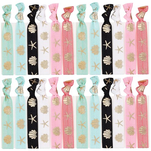GORGECRAFT 24PCS Printed Glitter Hair Ties Knotted Elastics Ponytail Holders Ocean Theme No Crease Elastic Ribbon Band Ribbon Crease Free Hand Twist Bracelet Accessories for Women