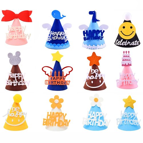 OceanWings Party Hats for Kids,DIY Felt Birthday Hat Kit with Light,12 Styles Cone Hat,Glow Dark Party Supplies favors for Hat Birthday Party Game