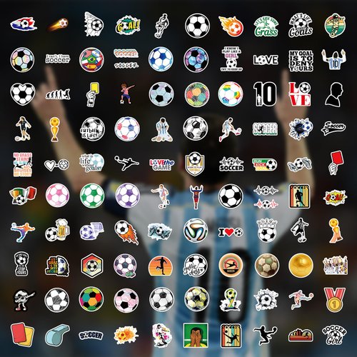 100 Pcs Soccer Stickers for Kids and Adults, Vinyl Waterproof Stickers for Water Bottle Luggage Scrapbook Laptop Stickers, Soccer Party Favors, Soccer Gifts