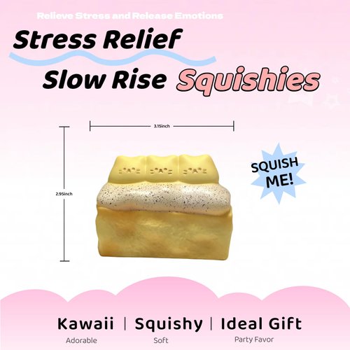 Peajour Slow Rise Squishies - Cat Bread Sticky Squishy, Squishies Slow Rising for Party Favors, Classroom Prizes, Christmas Stocking, Birthday Goodie Bags, Ice Cream Squishy Stress Relief Gifts